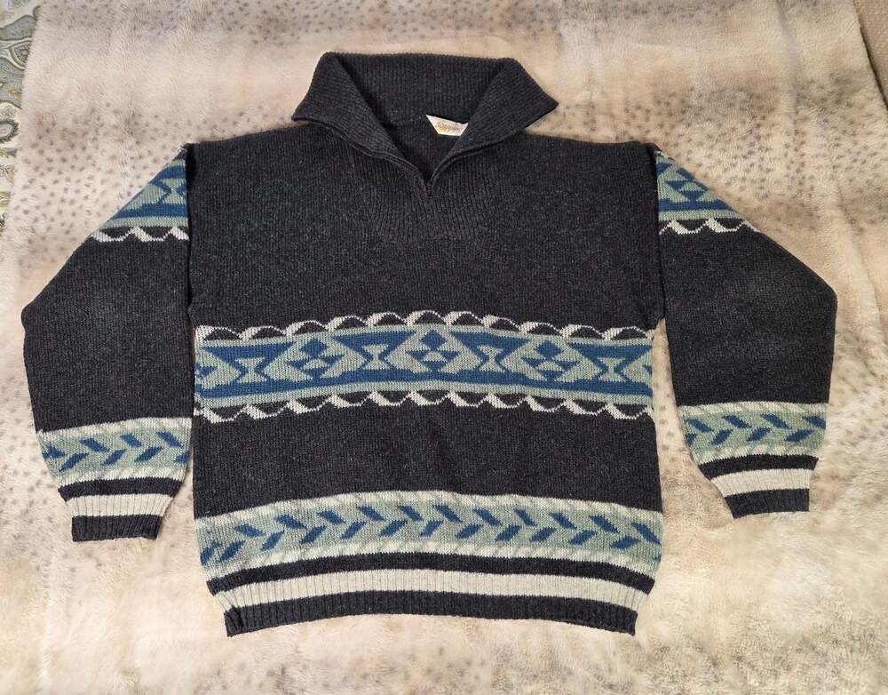 Scappino Italy Vintage Wool Blend Aztec Fair Isle Quarter Zip Pullover Sweater M